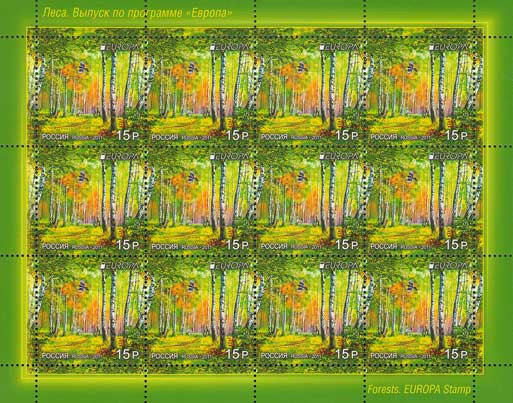 RUSIA 2011 EUROPA CEPT -PADURI - serie 1 timbru in coala de 12 timbre MNH**