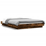 VidaXL Cadru de pat cu LED stejar fumuriu 135x190 cm lemn prelucrat