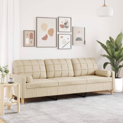 vidaXL Canapea cu 3 locuri cu pernuțe, crem, 210 cm, textil 3278203 foto