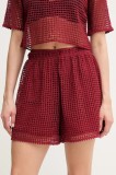 MAX&amp;Co. pantaloni scurți femei, culoarea bordo, uni, high waist, 2516781024200
