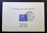 Germania / Deutsches Reich 1939 Coliță Comemorativă "70 Jahre Deutsches Derby Hamburg" (25+50 Rpf Albastru) Ștampilată special Hamburg 18.6.39 - CLK2