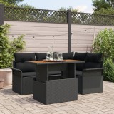 Gossi set de dining pentru gradina cu 5 piese si perne negre din poliratan si acacia