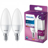 Pachet 2 becuri LED B38, E14, 7W (60W), 806 lm, lumina alba rece (4000K), Philips