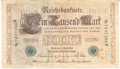 B11 1 - Bancnota foarte veche - Germania - 1000 marci - 1910 - serie cu verde