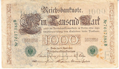 M1 - Bancnota foarte veche - Germania - 1000 marci - 1910 - serie cu negru foto