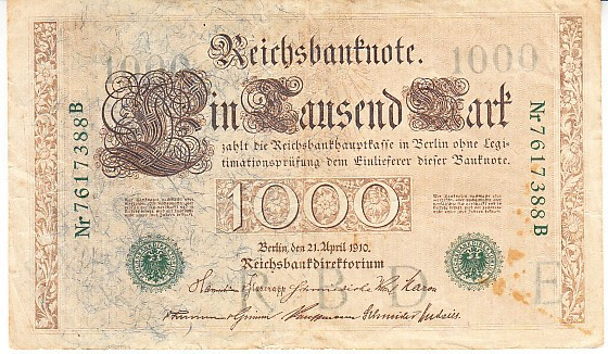 M1 - Bancnota foarte veche - Germania - 1000 marci - 1910 - serie cu negru