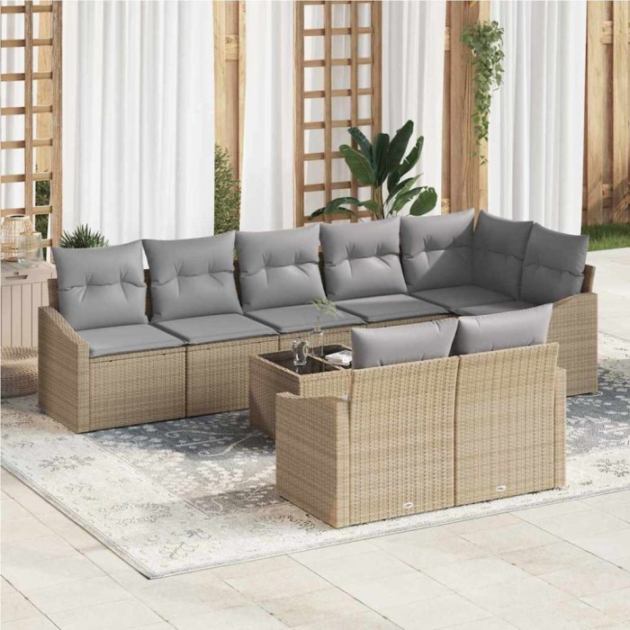 vidaXL Set de canapele pentru grădină 9 pcs Bej Rattan poli 3346780