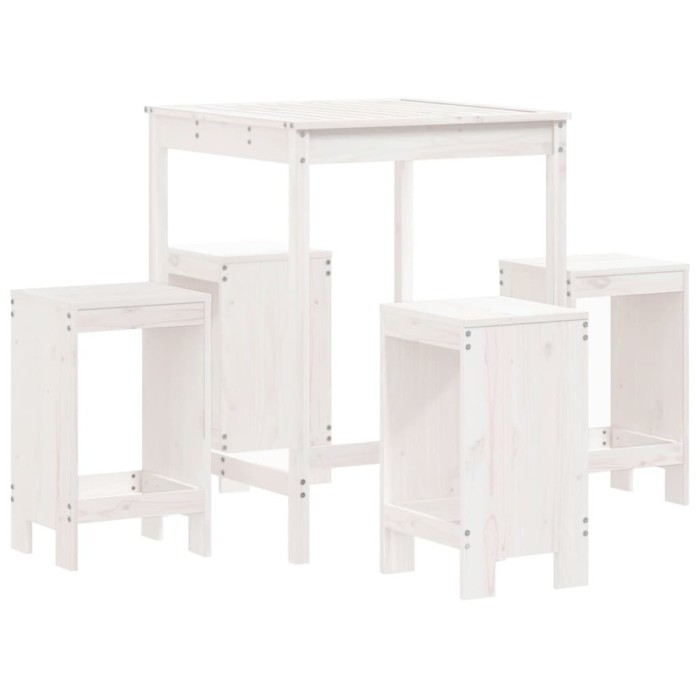 Set de bar pentru gradina, 5 piese, alb, lemn masiv de pin