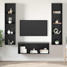 vidaXL Set dulap TV Pe perete 3 pcs Stejar negru 37 x 37 x 142.5 cm
