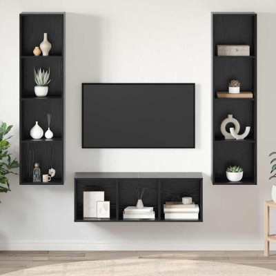 vidaXL Set dulap TV Pe perete 3 pcs Stejar negru 37 x 37 x 142.5 cm 3393340 foto