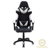 Scaun de gaming Leoni piele ecologica alb - negru