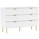 HOMCOM Comodă 6 sertare comodă cameră mobilier de depozitare modernă cu m&acirc;nere și picioare aurii, 120 x 40 x 76,5 cm, alb | Aosom Romania