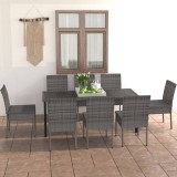 VidaXL Set mobilier de masă pentru grădină, 9 piese, gri, poliratan 3065704