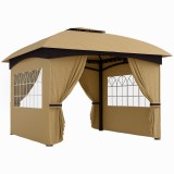 Outsunny Pavilion de Grădină cu Copertină, Perdele, Ferestre și Acoperiș Ventilat, 335x335x285 cm, Bej | Aosom Romania