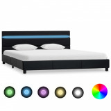 Cadru de pat cu LED, negru, 140 x 200 cm, piele ecologica GartenMobel Dekor, vidaXL