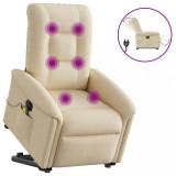 vidaXL Fotoliu electric de masaj rabatabil cu ridicare, crem, textil