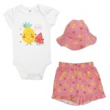 Set de 3 Piese din Bumbac pentru Bebeluși &ndash; Stil Vara Fructe Roz &amp; Alb, CMCLASS