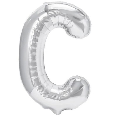 Balon folie metalizata litera c, flippy, 40 cm, umflati cu heliu sau aer, ambalaj individual, pai inclus, argintiu foto