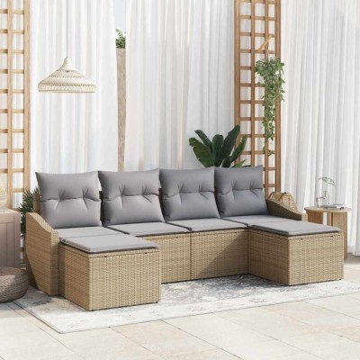 vidaXL Set de canapele pentru grădină 6 pcs Bej Rattan poli 3346830 foto