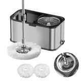 Cumpara ieftin Set DreamRamp galeata mop cu centrifuga din inox galeata patrata, finisaj lucios si orificiu de scurgerea a apei cu doua rezerve.Gri