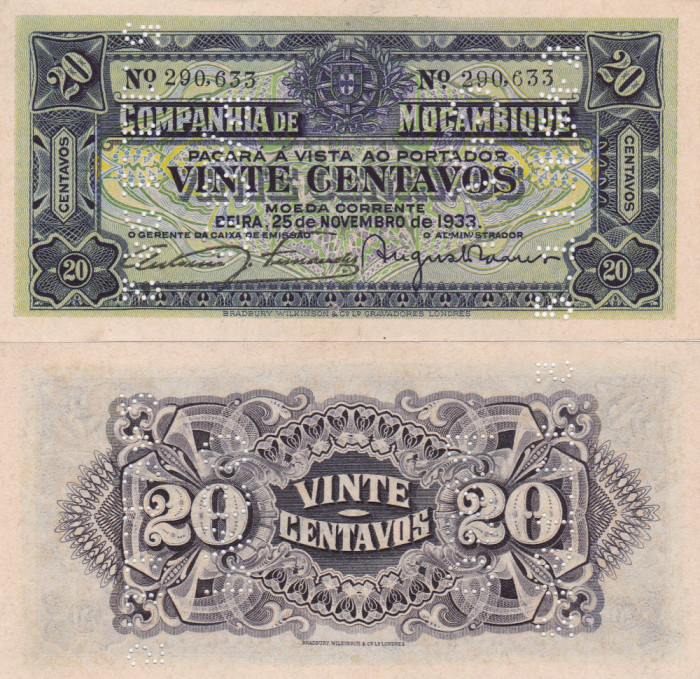 Mozambic 20 Centavos 1933 UNC