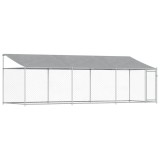 Cumpara ieftin Cusca caini cu acoperis si usi, gri, 6x2x2 m, otel galvanizat