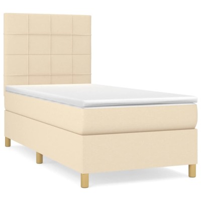 Pat box spring cu saltea, crem, 80x200 cm, textil foto