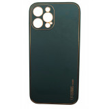 Husa compatibila cu iPhone 14 Plus, Piele ecologica, Full protection, Verde inchis