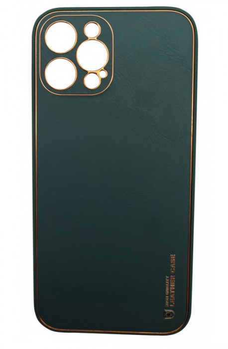 Husa compatibila cu iPhone 14, Piele ecologica, Full protection, Verde inchis