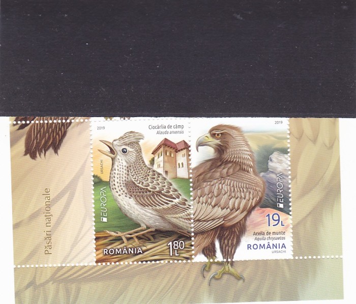 PASARI ,EUROPA 2019,SERIE IN PERECHE ,MNH,ROMANIA.