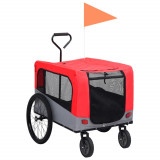 VidaXL Remorcă bicicletă &amp; cărucior 2-&icirc;n-1 pentru animale, roșu și gri
