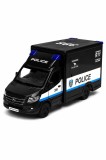 Macheta Mercedes Sprinter Police negru 1:46 replica metal Welly usi deschise cu resort