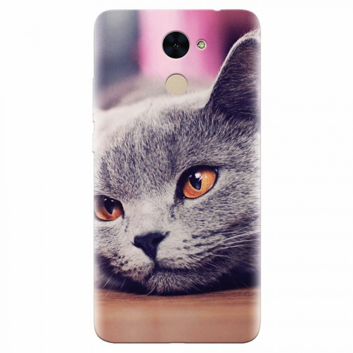 Husa silicon pentru Huawei Enjoy 7 Plus, British Shorthair Cat Yellow Eyes Portrait