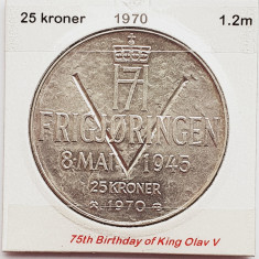 475 Norvegia 25 Kroner 1970 Olav V (Liberation) km 414 argint