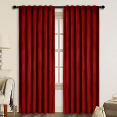 Draperie din catifea cu rejansa transparenta cu ate pentru galerie, Madison, 150x220 cm, densitate 700 g/ml, Rosu, 1 buc