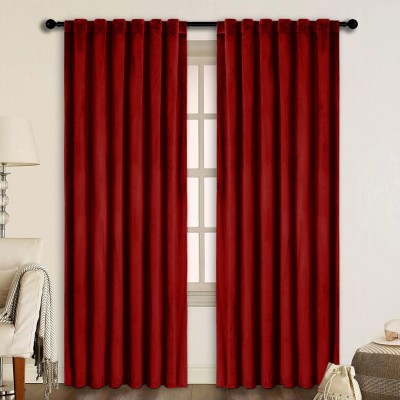 Draperie din catifea cu rejansa transparenta cu ate pentru galerie, Madison, 150x260 cm, densitate 700 g/ml, Rosu, 1 buc foto