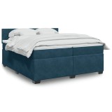 Cumpara ieftin Pat box spring cu saltea, albastru, 200x200 cm, catifea