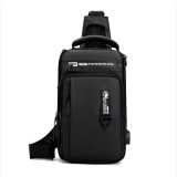 Borseta de umar si mana, impermeabila, neagra, bretele reglabile si detasabile, cu port de incarcare USB, buzunare multiple, rezistenta, nylon, 18x30x