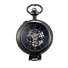 Ceas de buzunar Gorben PM229 Negru - Skeleton Mecanic, Afișaj cu Cifre Romane, Cu Lant Vintage Retro