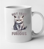 Cana alba personalizata, Pisica Not fast just furious, INOVATIX&reg;. 330 ml