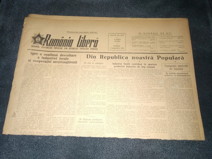 ZIARUL ROMANIA LIBERA 5 SEPTEMBRIE 1953