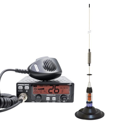 Kit Statie radio CB President RONALD ASC 10 12M + Antena CB PNI ML70, lungime 70cm, 26-30MHz, 200W foto