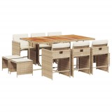 Cumpara ieftin Set mobilier de gradina cu perne, 11 piese, bej, poliratan