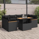 VidaXL Set mobilier grădină perne 6 piese negru poliratan/lemn acacia 3327450