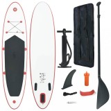 Set SUP gonflabil vidaXL, 330cm, roșu/alb, placă surfing, vaslă aluminiu, pompă, geantă transport, kit reparații, max 100kg