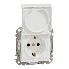 Priza simpla schuko cu capac Schneider Sedna IP44 alb SDD211023