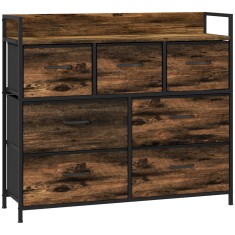 HOMCOM Dulap de Depozitare, Comodă cu 7 Sertare din Material Textil, Design Industrial, Structură din Oțel, 98x29x85cm, Maro/Negru | Aosom Romania