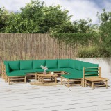 Gossi set mobilier de gradina cu perne verzi, 12 piese, bambus