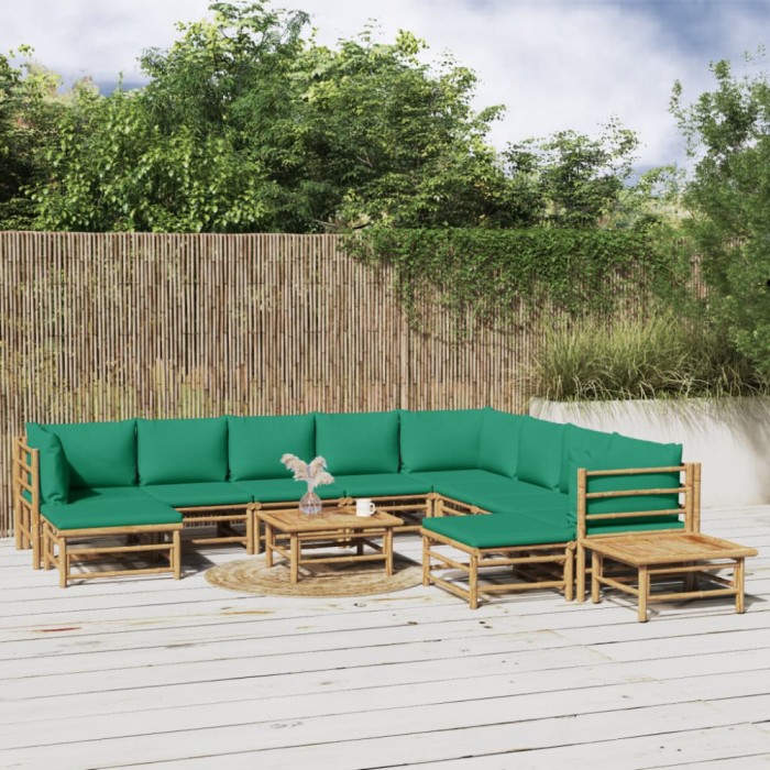 Gossi set mobilier de gradina cu perne verzi, 12 piese, bambus