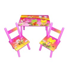 Set masuta cu doua scaune pentru copii, din MDF, roz , 59x39x40 cm